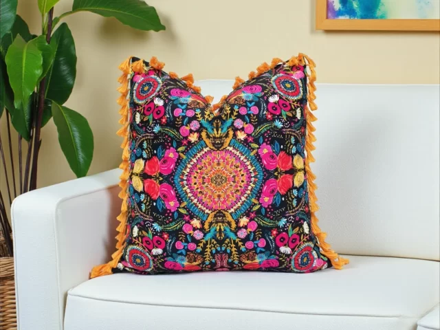 Asian Uzbek Floral Tassel Pillow Cover