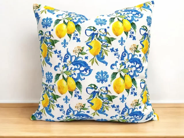 Baroque Damask Lemons Print Pillow Cover