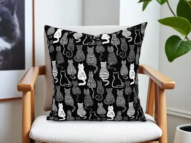 Black Pack of Cats Pillow Cover