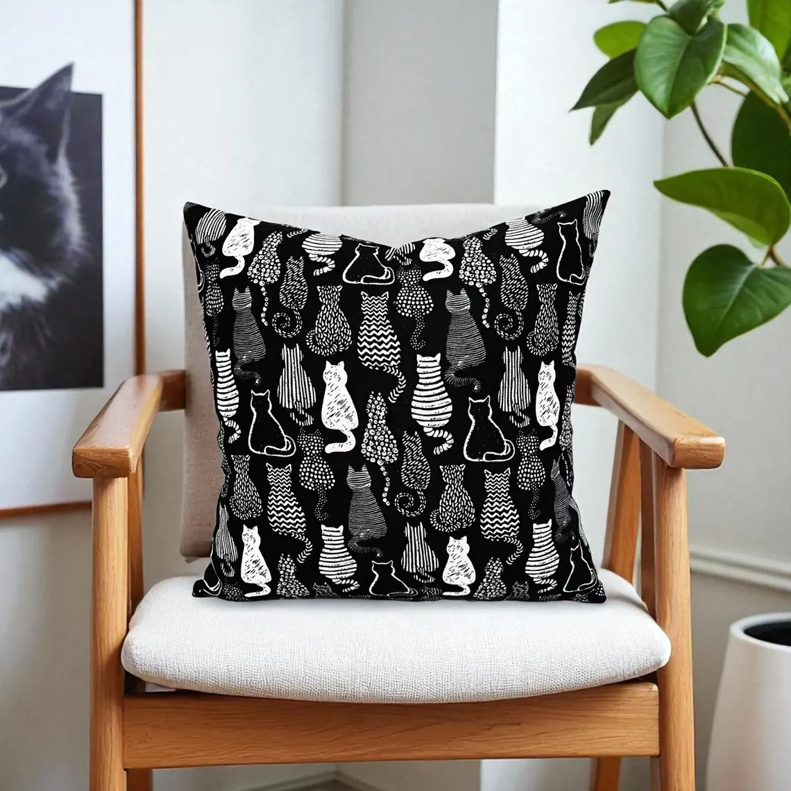 Black Pack of Cats Pillow Cover