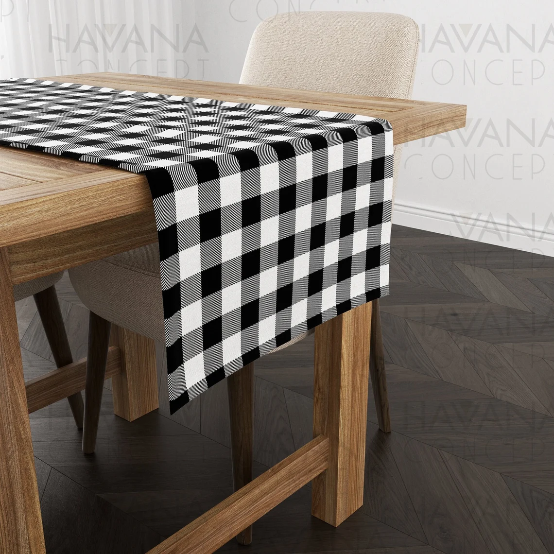 Black and White Gingham Table Runner