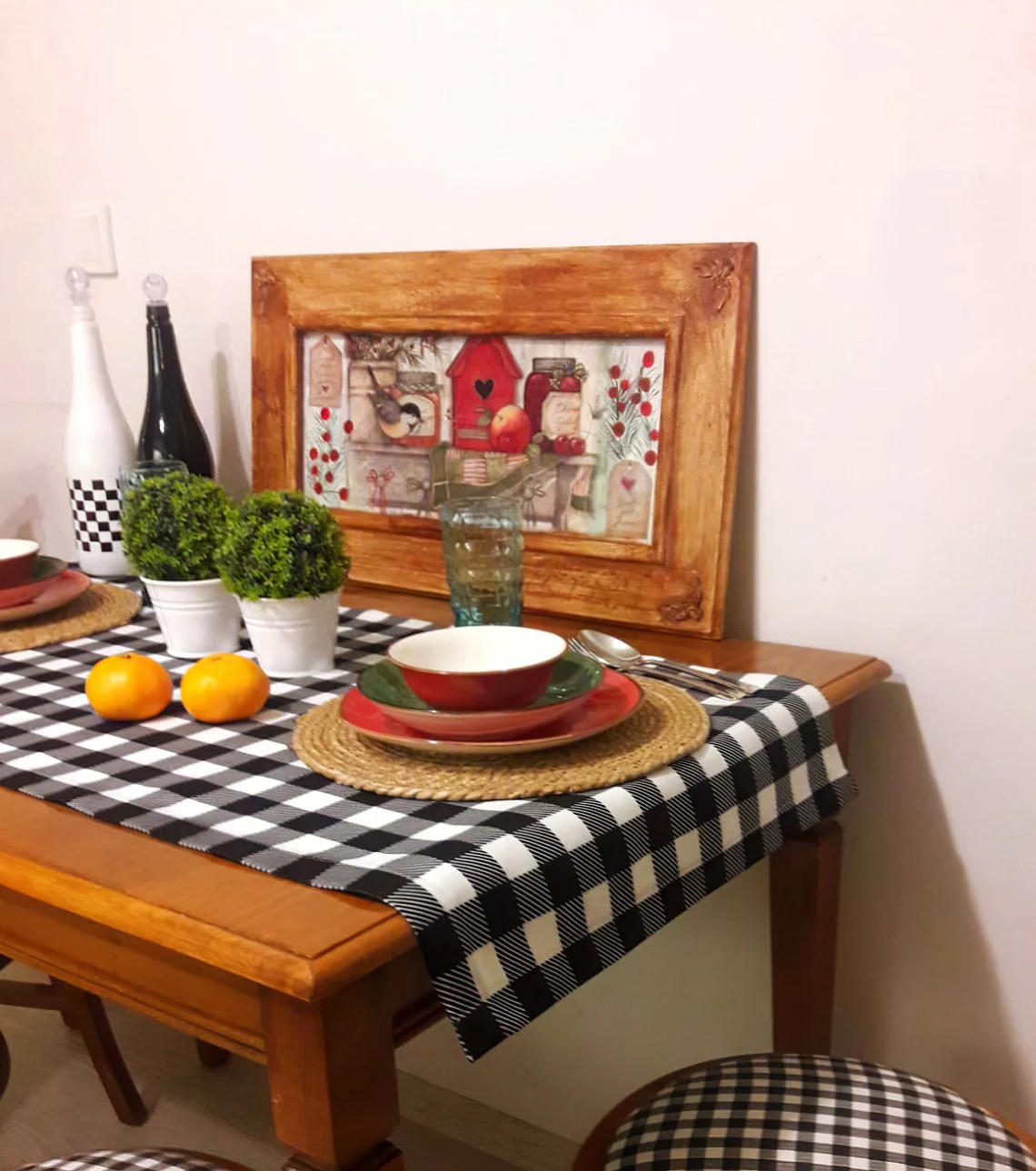 Black and White Gingham Table Runner