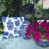 Bleu Blanc Porcelain Vases Piped Pillow Cover