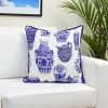 Bleu Blanc Porcelain Vases Piped Pillow Cover