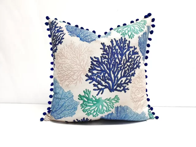 Blue Beige Coral Reef Pillow Cover