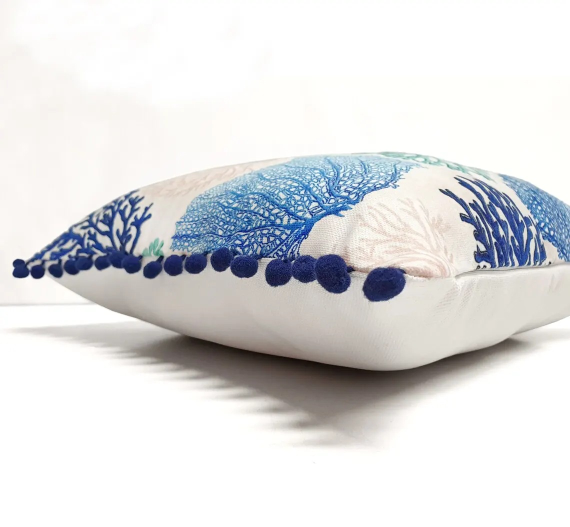 Blue Beige Coral Reef Pillow Cover