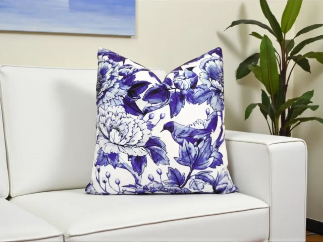 Blue Bird Flower Pillow Cover