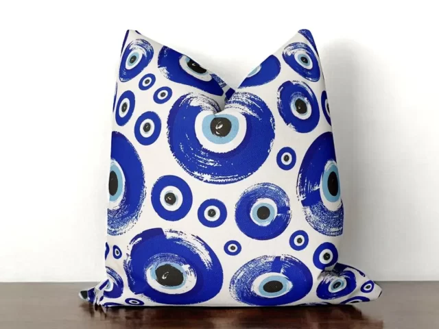Blue Evil Eye Pillow Cover