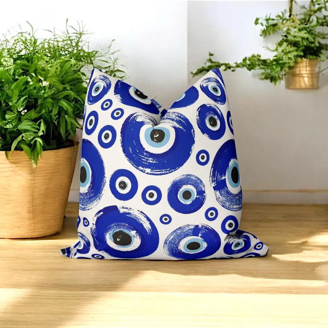 Blue Evil Eye Pillow Cover