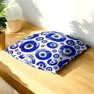 Blue Evil Eye Pillow Cover
