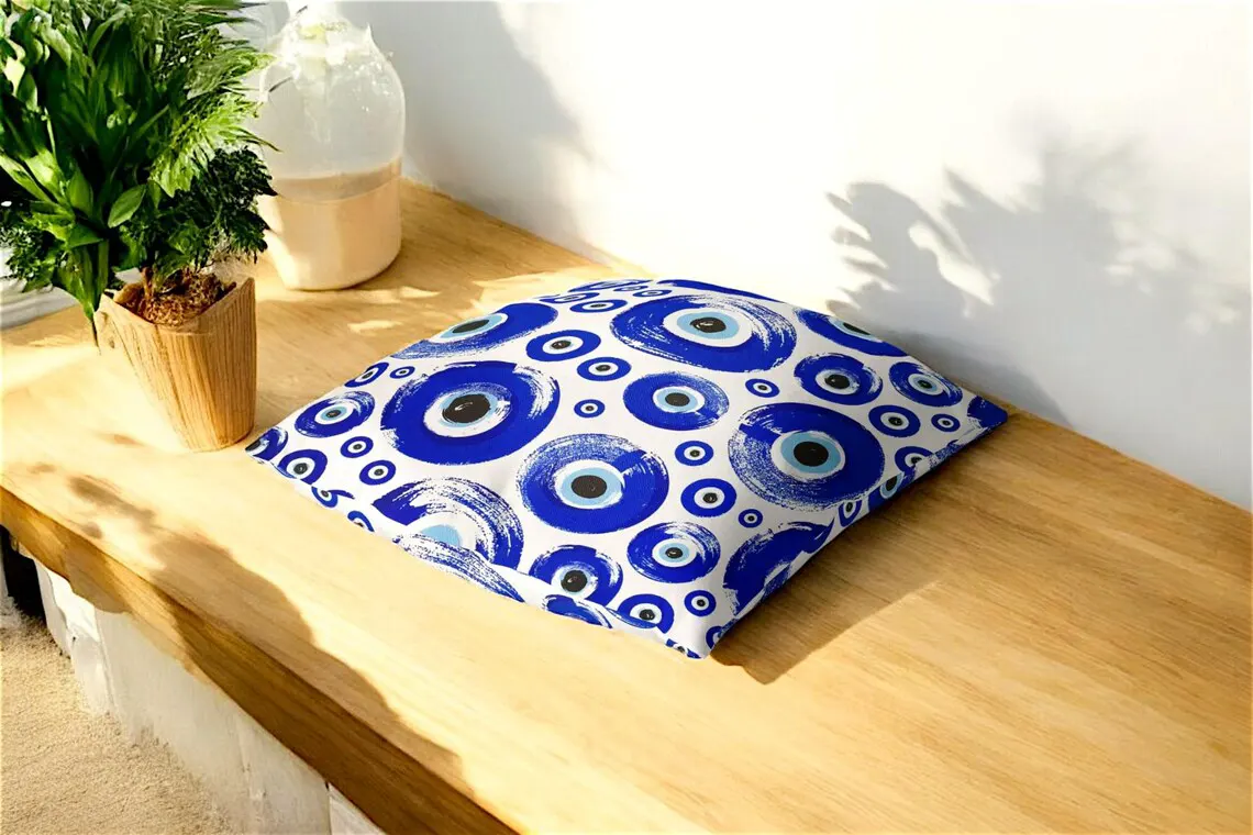 Blue Evil Eye Pillow Cover