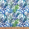 Blue Green Coral Print Fabric