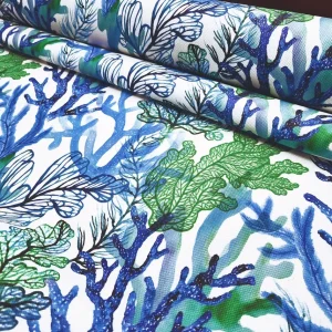 Blue Green Coral Print Fabric