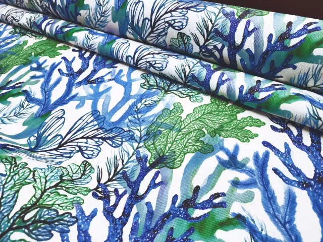 Blue Green Coral Print Fabric