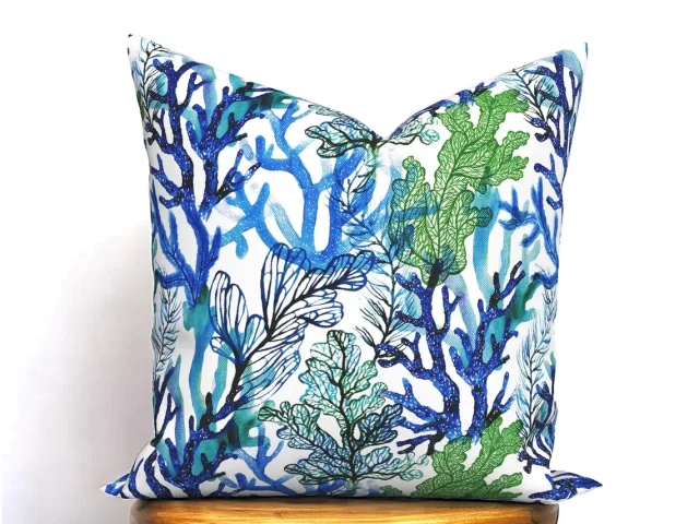 Blue Green Coral Print Pillow Cover