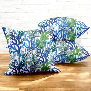 Blue Green Coral Print Pillow Cover