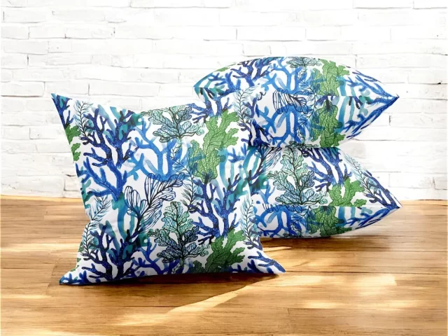 Blue Green Coral Print Pillow Cover
