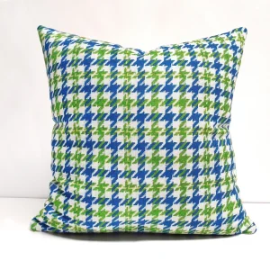 Blue Green Houndstooth Pillow Cover