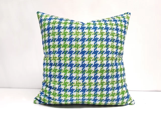 Blue Green Houndstooth Pillow Cover