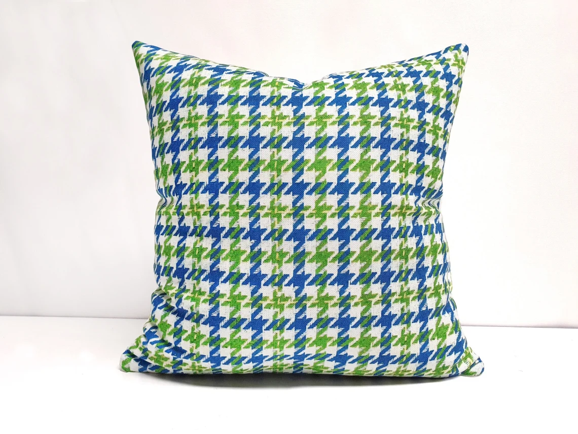 Blue Green Houndstooth Pillow Cover