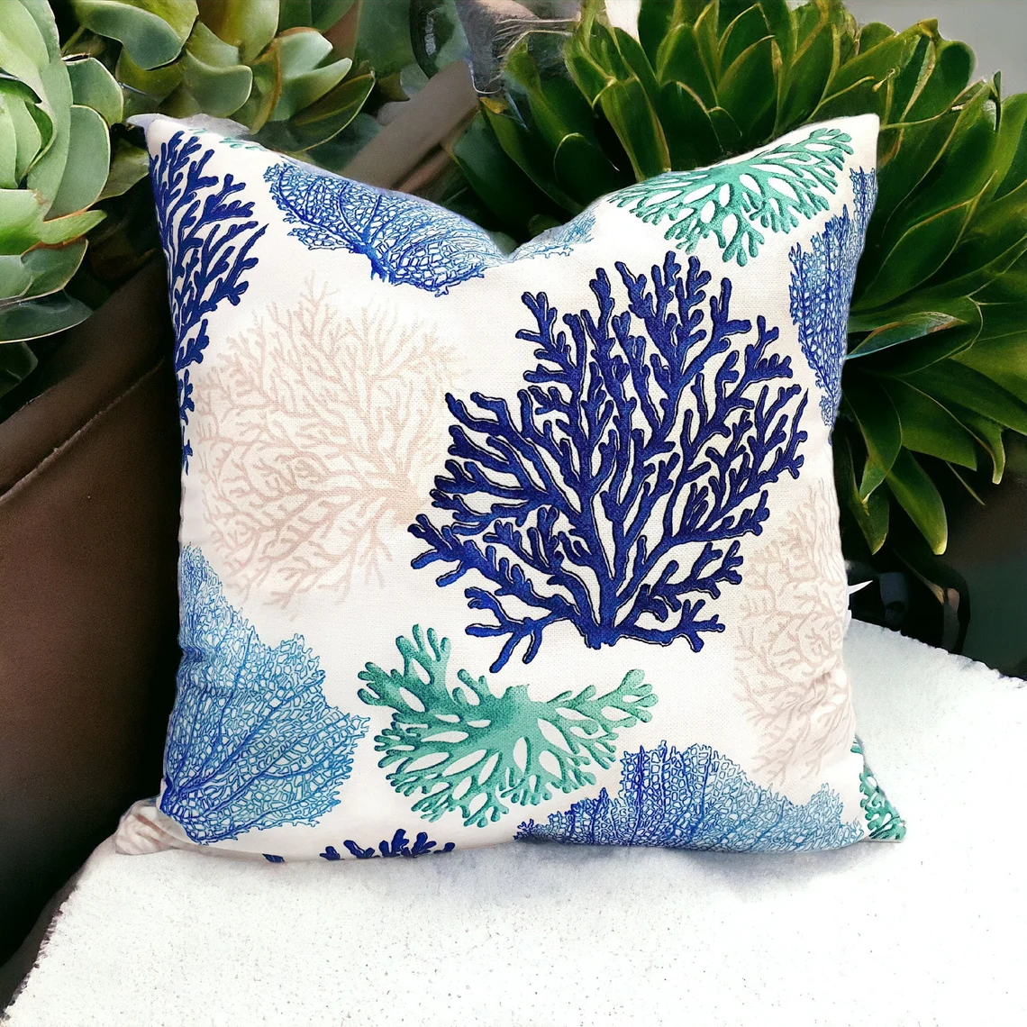 Blue Nautical Coral Reef Pillow Cover