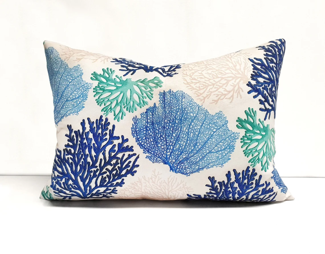 Blue Nautical Coral Reef Pillow Cover