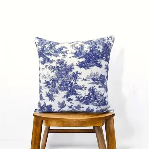 Blue Toile de Jouy Pillow Cover