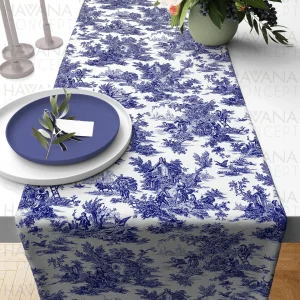 Blue Toile de Jouy Runner da tavola