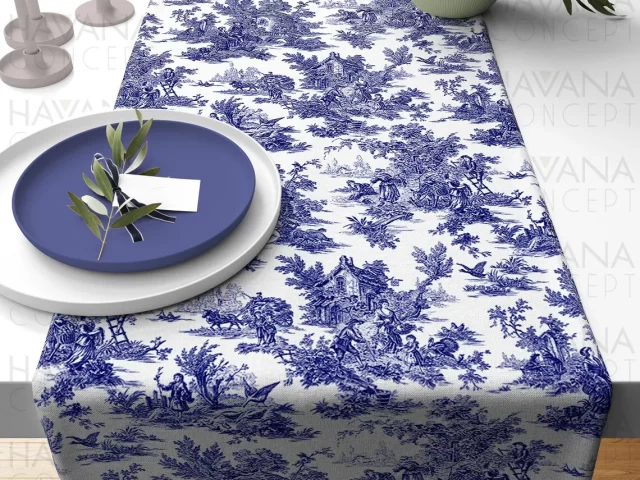 Blue Toile de Jouy Table Runner