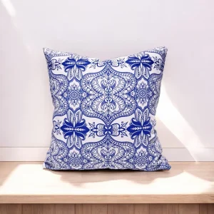 Blue Tribal Floral Print Pillow Cover