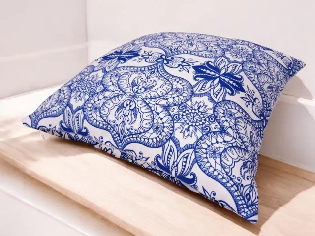 Blue Tribal Floral Print Pillow Cover