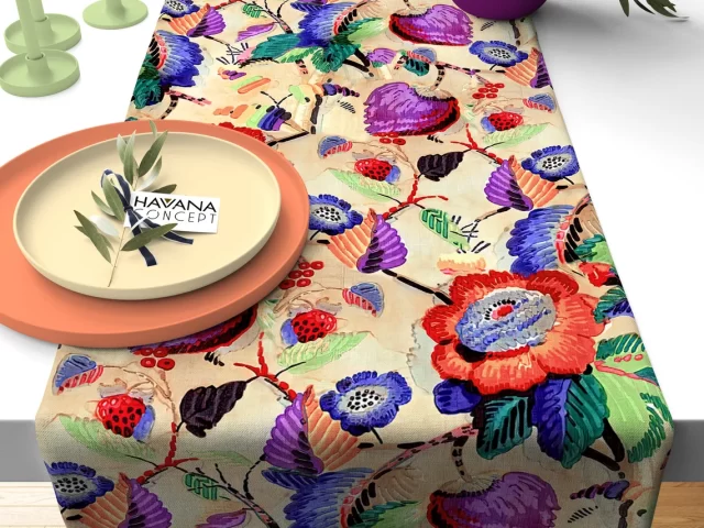 Boho Watercolor Floral Table Runner