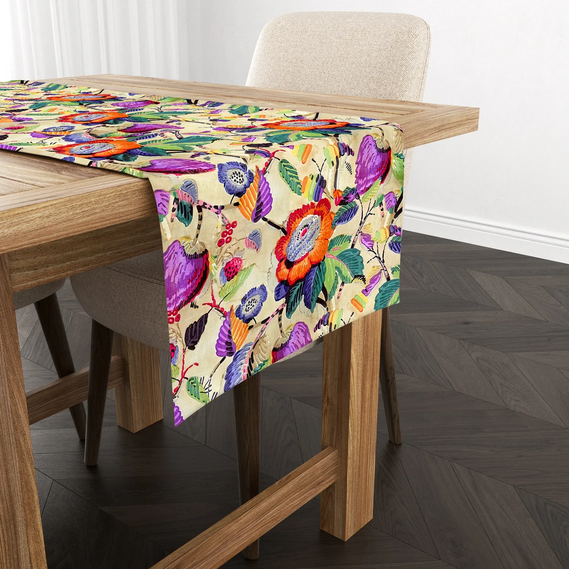 Boho Watercolor Floral Table Runner