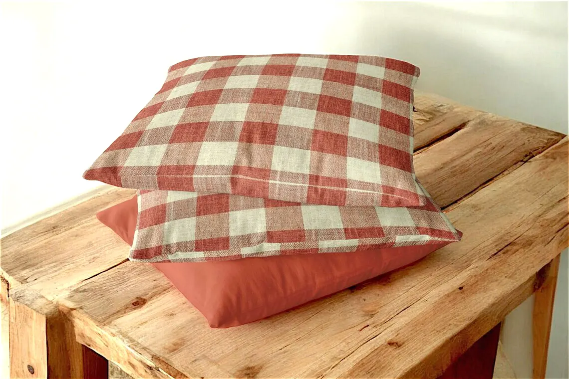 Brick Red Gingham Pillow Cover