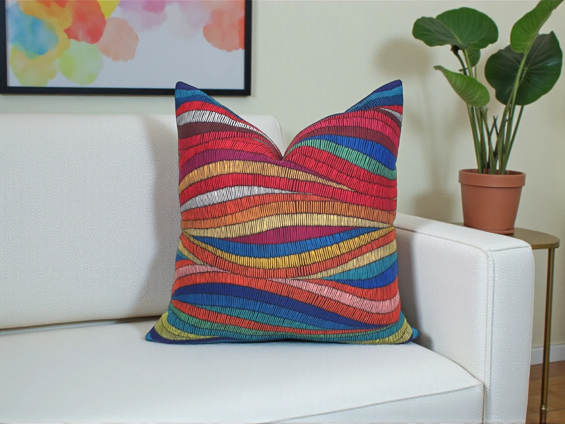 Colorful Geometric Waves Pillow Cover