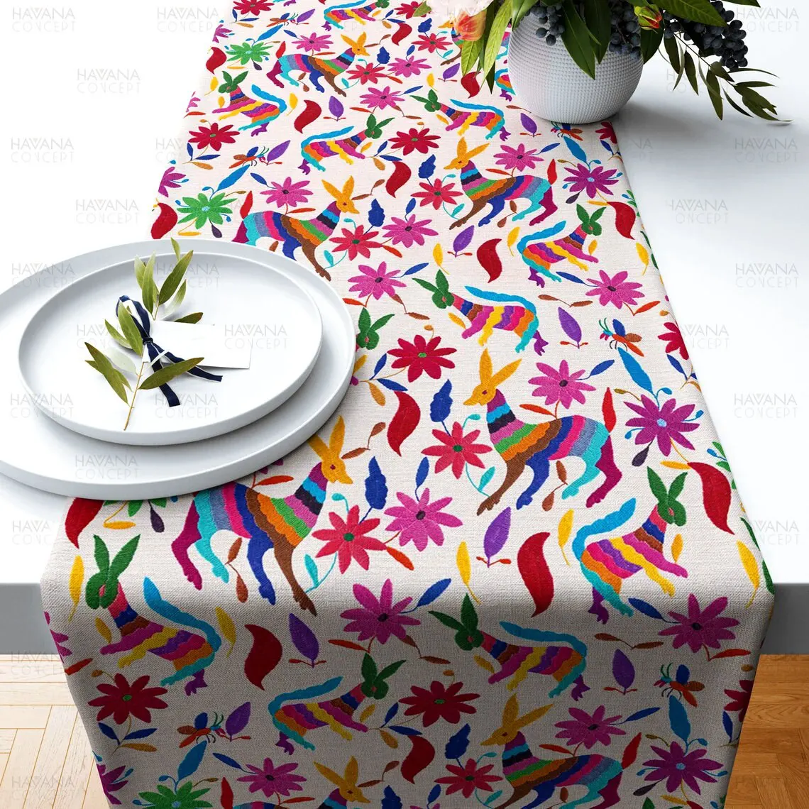 Colorful Mexican Otomi Table Runner