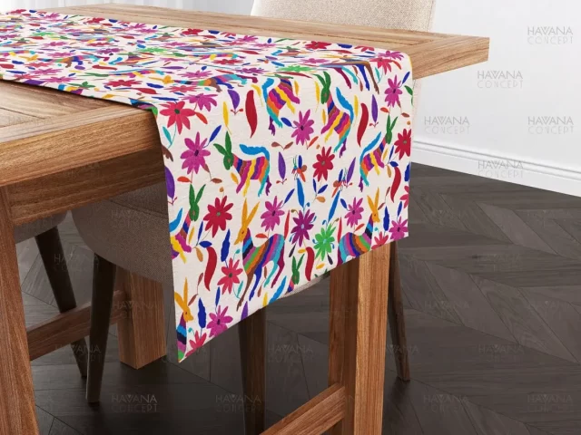 Colorful Mexican Otomi Table Runner
