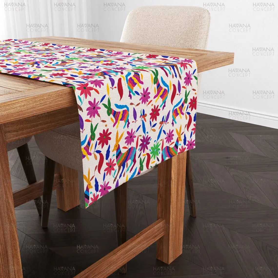 Colorful Mexican Otomi Table Runner