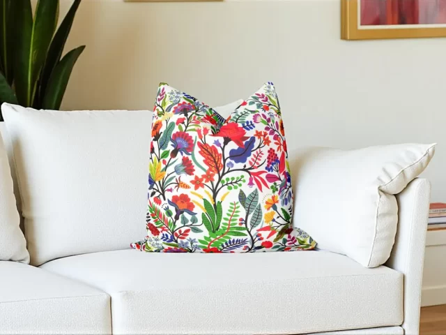 Colorful Vibrant Polish Floral Pillow Cover