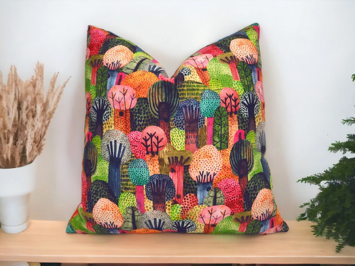 Colorful Watercolor Forest Pillow Cover