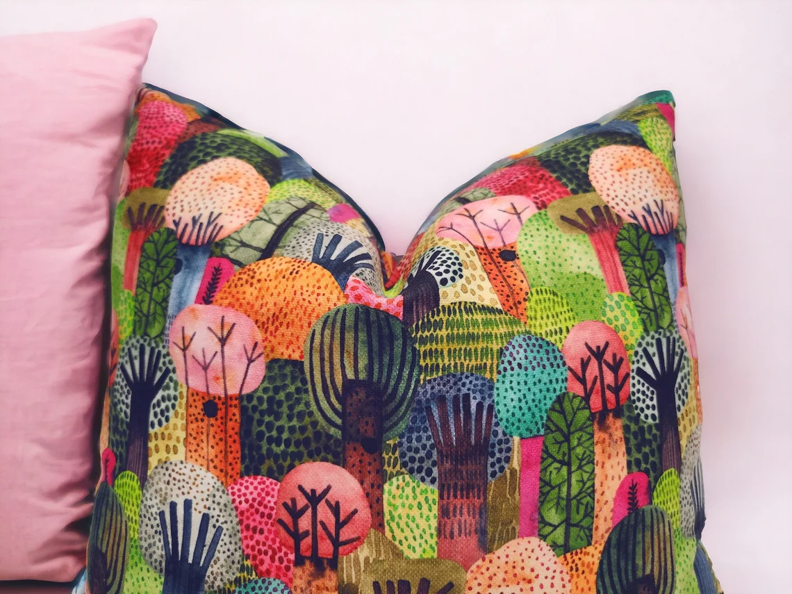 Colorful Watercolor Forest Pillow Cover