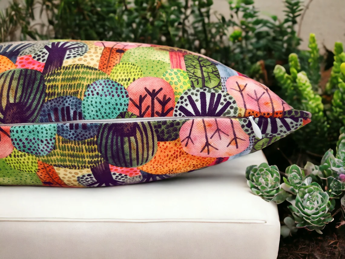 Colorful Watercolor Forest Pillow Cover