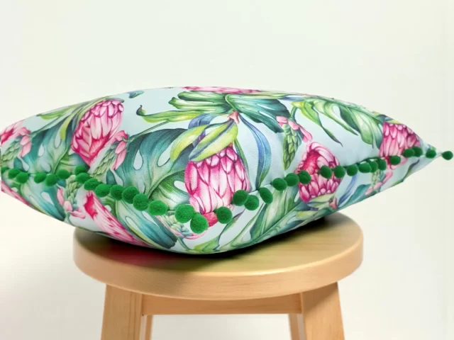 Floral African Protea Pom-Pom Pillow Cover