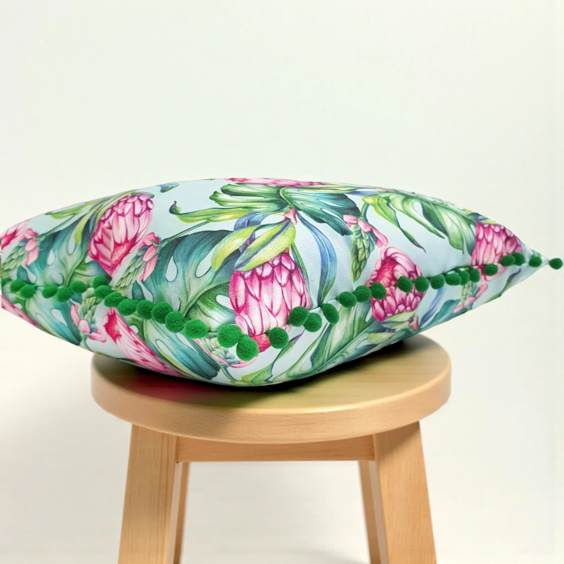 Floral African Protea Pom-Pom Pillow Cover