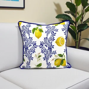 Floral Majolica Lemon Piped Pillow Cover
