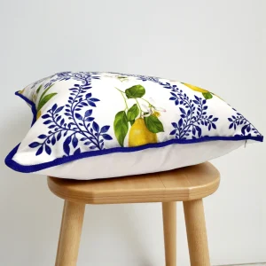 Floral Majolica Lemon Piped Pillow Cover