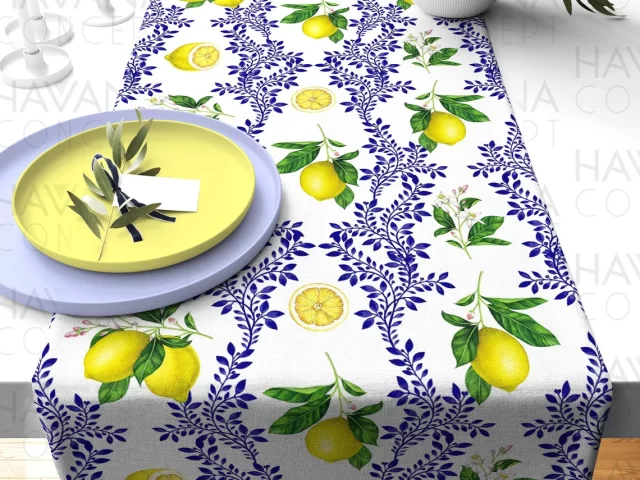 Floral Majolica Lemon Table Runner