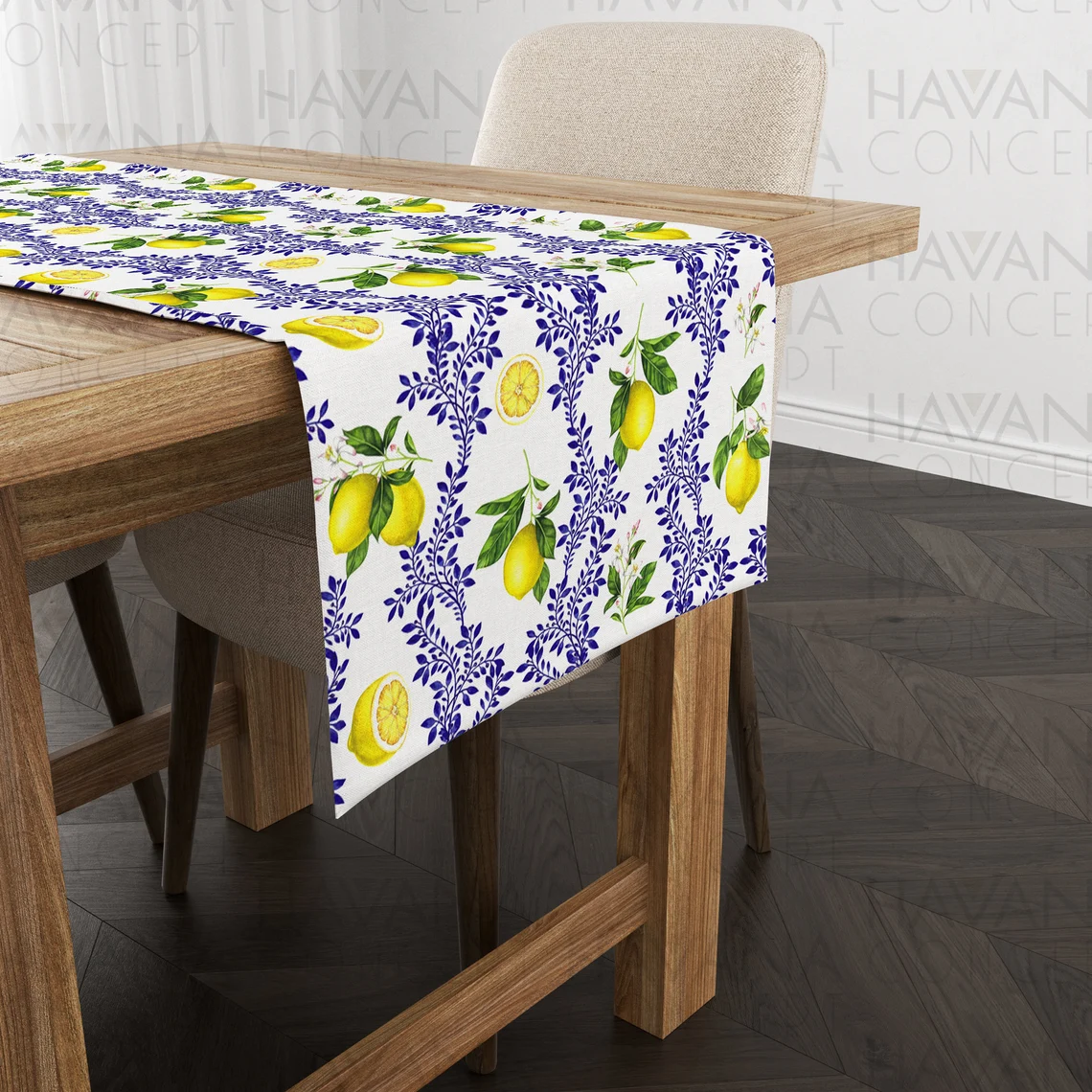 Floral Majolica Lemon Table Runner