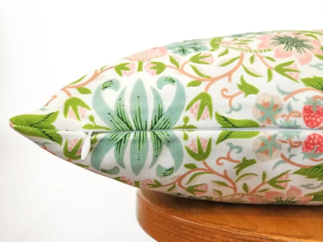 Green Strawberry Thief Pillow Cover