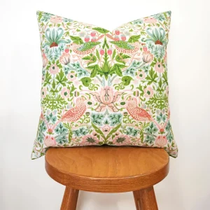 Green Strawberry Thief Pillow Cover